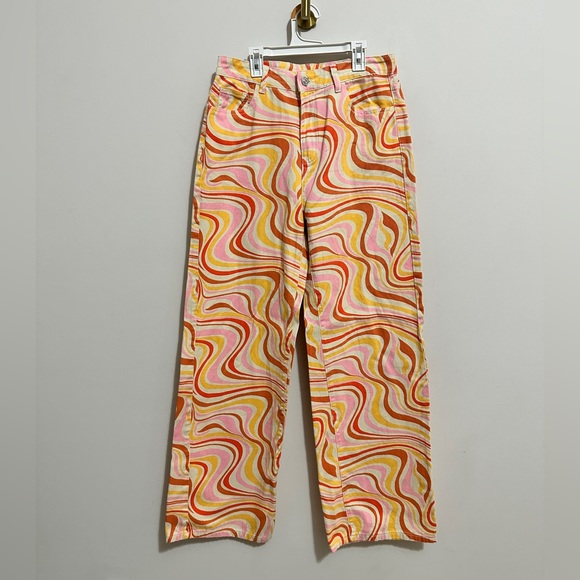 Colorful High Waist Groovy Print Wide Leg Jeans Size Large - Picture 3 of 8